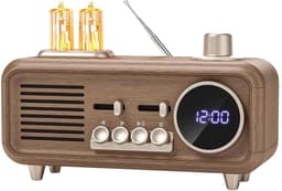 Retro Bluetooth Speaker met Digitale Klok - FM Radio - Nachtlamp - Bluetooth 5.4 - USB - TF - AUX - Houtlook — thumbnail 1