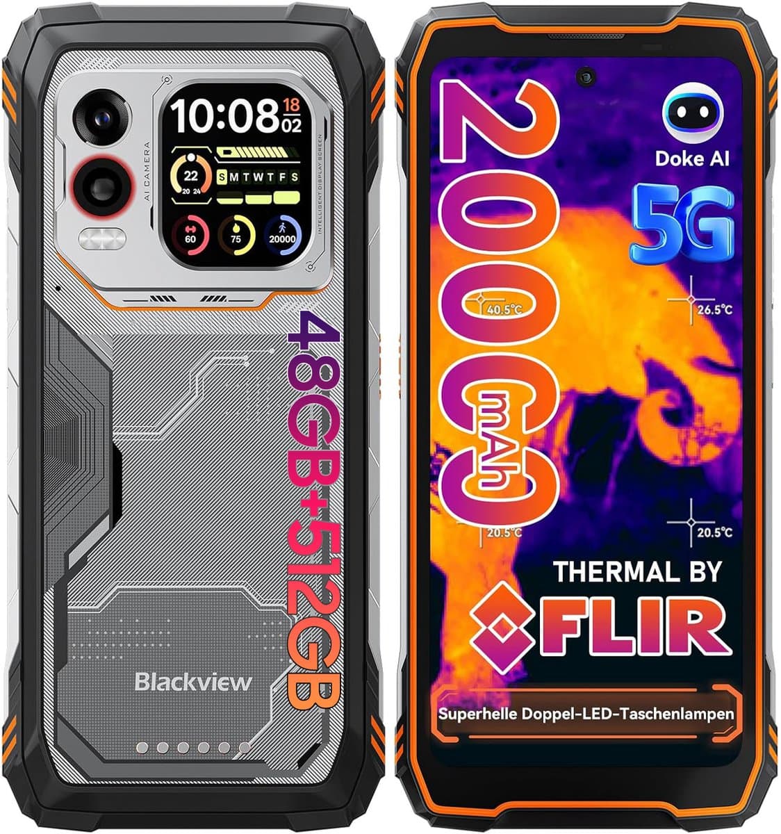 Blackview XPLORE 1 Pro - Robuuste Smartphone - 5G - 48GB RAM - 512GB ROM - 6.78 inch - Robuuste Telefoon - Nachtzicht - Android 15 - NFC - GPS - Oranje — afbeelding 1