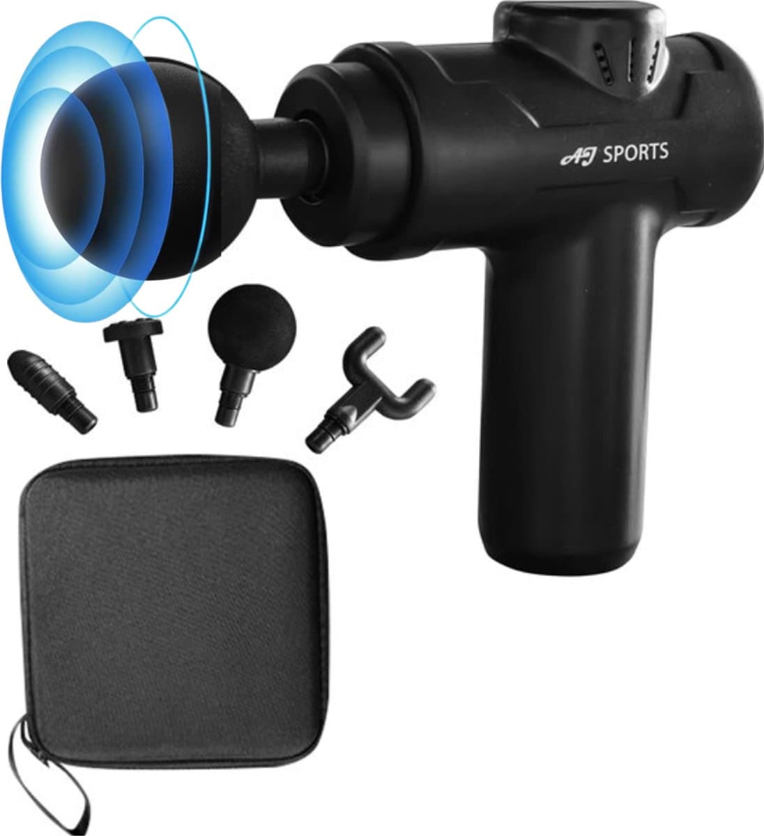 AJ-Sports Mini Massage Gun - Massage Pistool - Massage Apparaat - 4 opzetstukken - Inclusief Koffer - Zwart - Draadloos - Krachtig — afbeelding 1