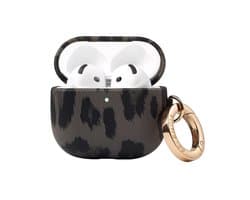 Selencia Sabi Case met panterprint - Hoesje geschikt voor AirPods 4 - Midnight Black