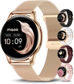 Maoo Ventura AMOLED Smartwatch Dames - RVS en 4x Siliconen Bandje - Stappenteller - Hartslagmeter - Slaapmonitor - Multisport - Geschikt voor Android en iOS - Rosé Goud en Roze — thumbnail 1