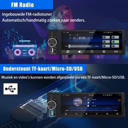 HexinexMarket 1DIN Autoradio - 6,36 inch scherm - met Draadloze Carplay & Android Auto - BT 5.2 - USB/USB-C + Achteruitrijcamera — thumbnail 3