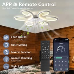 MUPOO Smart Plafondventilator met verlichting Ø65 cm - LED Dimbaar - 3 Lichtkleuren - Met Afstandsbediening & APP - 6 Snelheden - Timer - Zomer/Winter functie - Modern plafond ventilator voor Woonkamer Slaapkamer Kantoor — thumbnail 5