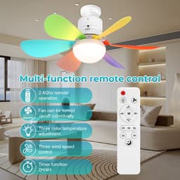 MUPOO Plafondventilator met verlichting met Afstandsbediening - Ø52 cm - Dimbaar - 3 CCT Lichtkleuren - 3 Snelheden - Timer - Geheugenfunctie - E27 Fitting - Compact - Slaapkamer Keuken Woonkamer Garage (Multicolor) — thumbnail 4