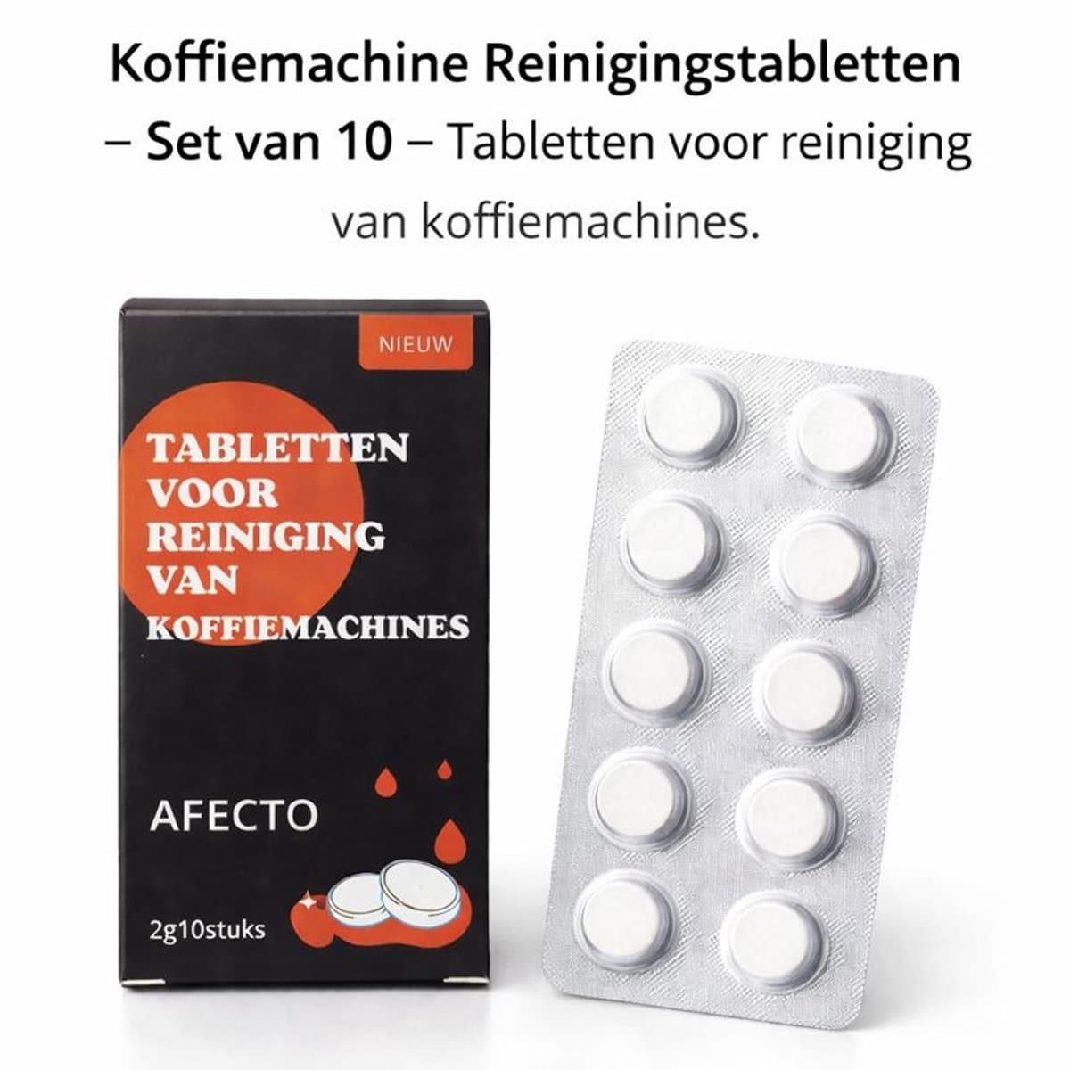 Afecto Reinigingstabletten - 10 tabletten - koffiemachine reinigingstabletten - reinigingstabletten voor koffiemachine - koffiemachine schoonmaken — afbeelding 1