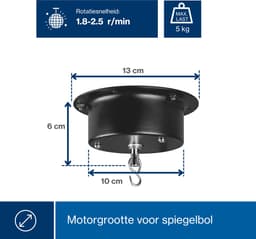 HQ-Power Set met discobal Ø 30 cm + 4W motor, roterende spiegelbol van reflecterend facetglas, 1.8-2.5 tpm, 5 kg draagvermogen, veilig ophangsysteem voor plafondmontage – Ideaal voor grote dansvloeren, evenementen, clubs, en commerciële verlichting — thumbnail 5
