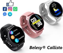 Belesy® Callisto - Smartwatch Dames – Smartwatch Heren - Horloge - Stappenteller - Kleurenscherm - Koortsmeter – Bloeddruk - Full Touch - Maak je eigen wijzerplaat – Zilver - Grijs – Siliconen - Moederdag — thumbnail 5