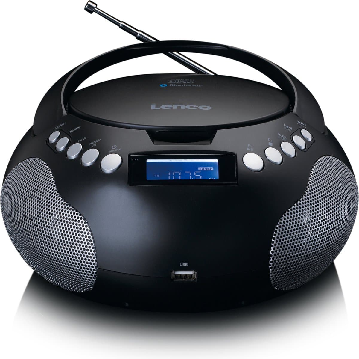 Lenco SCD-331BK Draagbare CD Speler - Radio met Bluetooth, MP3 en USB - Werkt op Batterijen en Netstroom - Zwart — afbeelding 1