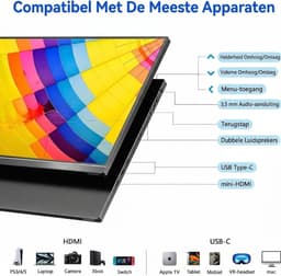 SNJY® Portable Monitor - Draagbare Monitor - Draagbaar Scherm - 0,8 cm Ultradun - 16 Inch - 1920 x 1200p IPS - Zwart — thumbnail 3