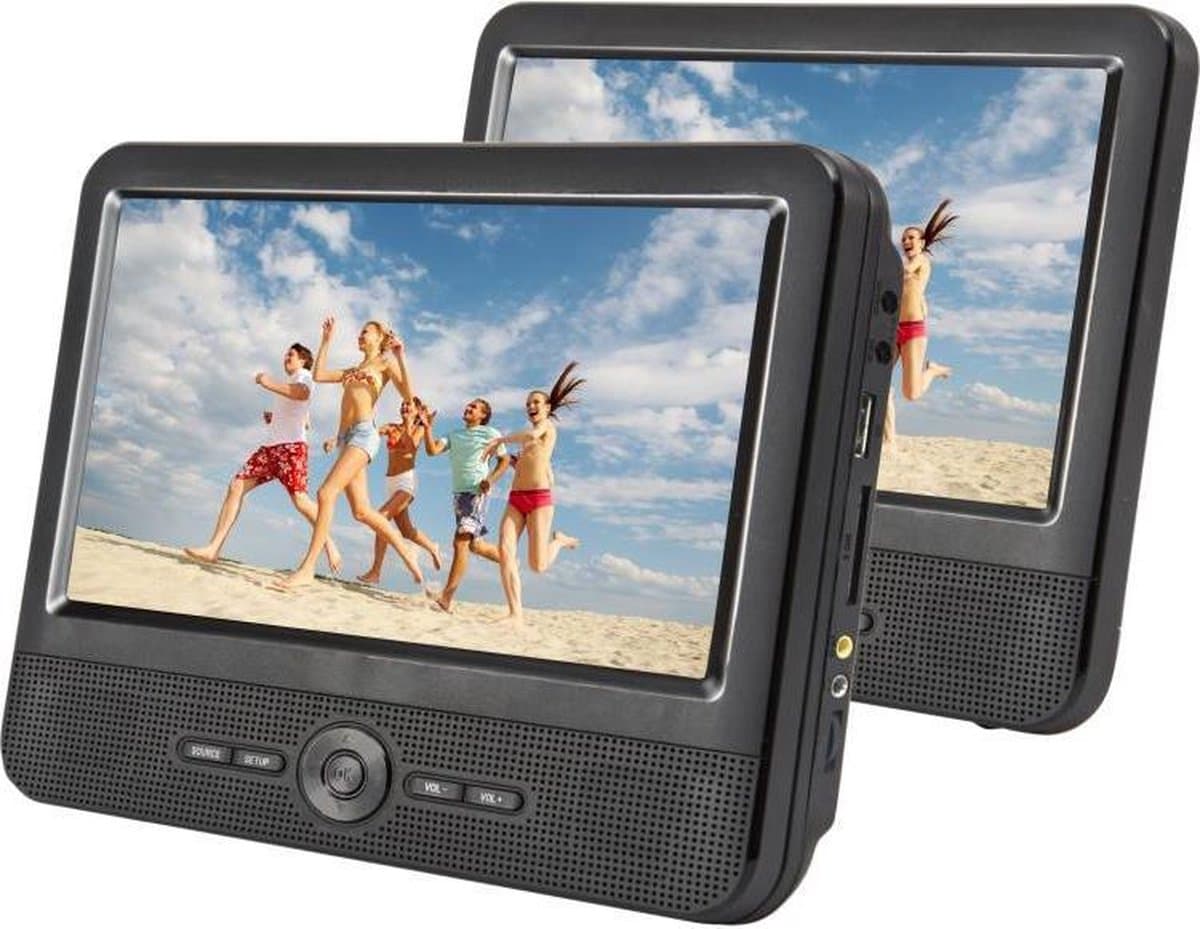 ICON - Draagbare dvd-speler auto - 9 inch - 2 schermen - USB - incl. Montagebeugels - Mini hoofdtelefoons - Reistas — afbeelding 1