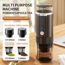 Draagbaar Koffiezetapparaat voor Onderweg - Draadloos voor in de Auto-Capsule Koffie - Gemalen Koffie - Cups - Oplaadbaar - Draagbare Koffiemachine - Zwart-24.5x7.5x7.5cm — thumbnail 3