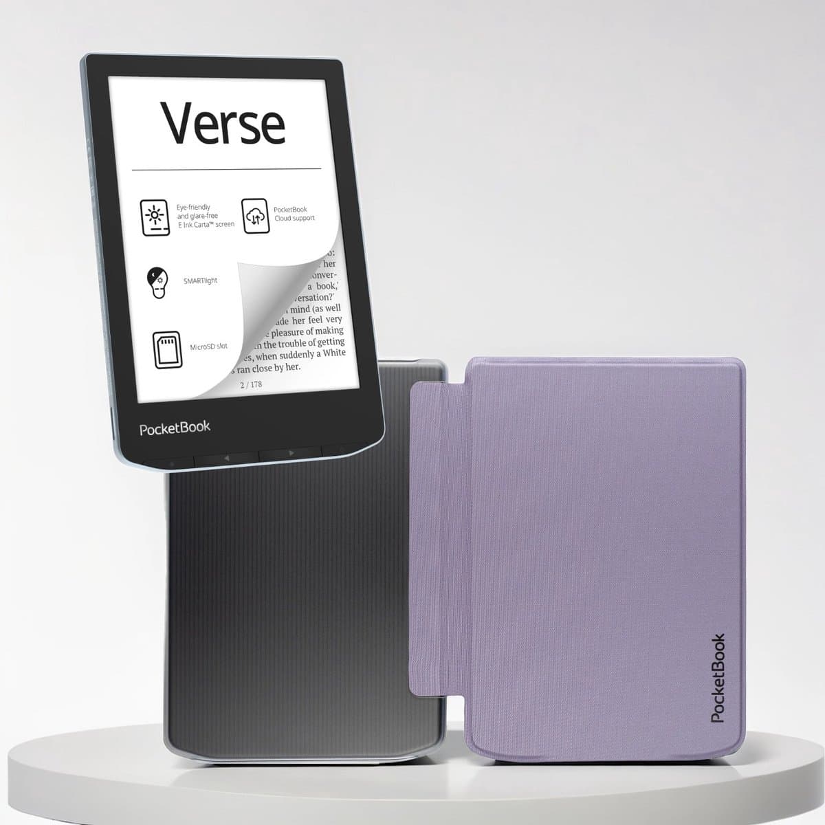 PocketBook Verse e-reader Bright Blue – 6 inch – 8 GB + Transparant Paars Hoesje – voordeelbundel — afbeelding 1