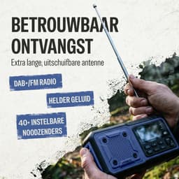 Liveablez® Noodradio Solar Opwindbaar & Batterij - DAB+/FM Draagbare Radio Oplaadbaar Met 5000mAh Powerbank Zonneenergie - Bluetooth - Zaklamp - Rampen - Noodpakket - Blauw — thumbnail 4