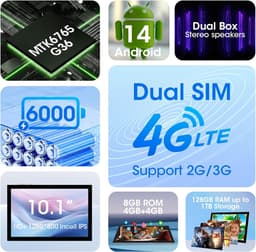 Krachtige 10 inch Tablet met 4G LTE en Bellen, Android 14, 8GB/128GB Opslag, Octa-Core Processor — thumbnail 4