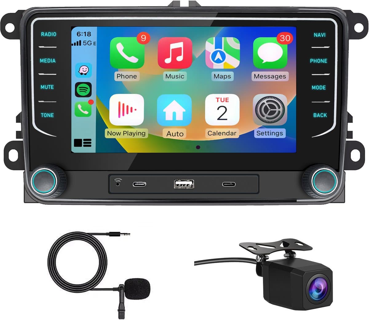 Junsun Autoradio - Geschikt voor Volkswagen & Skoda & Seat - Android 15 - Draadloos Carplay & Android Auto - 2+64GB - 7 Inch HD Touchscreen - Bluetooth, USB, Wifi & MP5 - Navigatiesysteem - Achteruitrijcamera & Microfoon & RDS & Quad-core processor — afbeelding 1