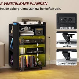 Puluomis - Platenspeler Meubel - LP-kast - Met stekkerdoos - RGB-lichtstrip - Platenspeler Kast - Platenspelerstandaard - Vintage Display Plank — thumbnail 3