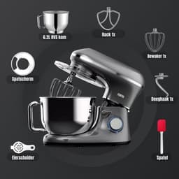 Aura® Mixer met Mengkom - Keukenmachine - Keukenrobot - Inclusief Extra Accessoires - Antraciet- ‎43cm x 36cm x 27cm — thumbnail 5