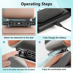 Autoventilator voor stoelkoeling, USB-hoofdsteunventilator voor in de auto, geschikt voor voor- en achterstoelen, ventilator voor de achterbank, draagbare autoventilator met 3 snelheden — thumbnail 4