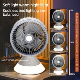Draagbare bureauventilator - Oplaadbaar - Werkt op een 4000mAh batterij - Drie ventilatorsnelheden - Met LED-verlichting - 90° verticaal en 90° oscillerend - Geschikt voor thuis en op kantoor - Wit — thumbnail 4