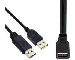 USB 3.0 Vrouwelijk naar Dubbele USB Mannelijke Y-Kabel voor Extra Stroom en Data