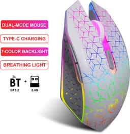 Draadloze Witte Muis PRO GM1 met LED - Geruisloze werking - Oplaadbaar - Draagbaar - Draadloos 2.4G - Inclusief USB-ontvanger — thumbnail 3