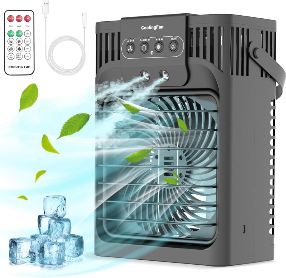SNJY® Aircooler - Luchtkoeler - Aircooler met Koelelementen - Airco Mobiel Airco Zonder Slang - 1,2L Watertank - 3 Snelheden - Zwart — afbeelding 1