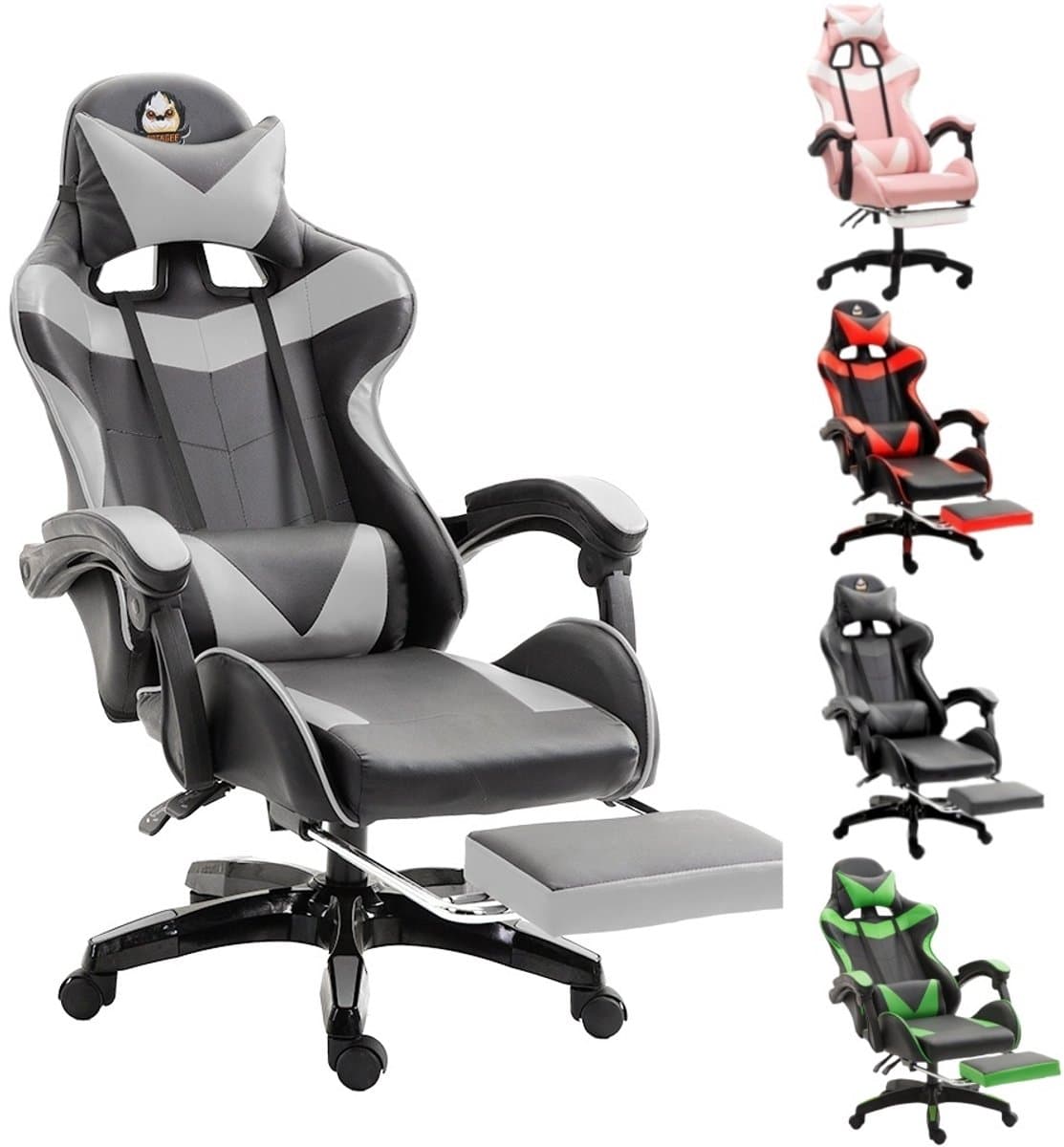GOTAGEE Gamingstoel Bureaustoel Ergonomische Gamestoel Met Lendensteun un voetpedalen Hoogte en Ligfunctie Zwart-Grijs — afbeelding 1