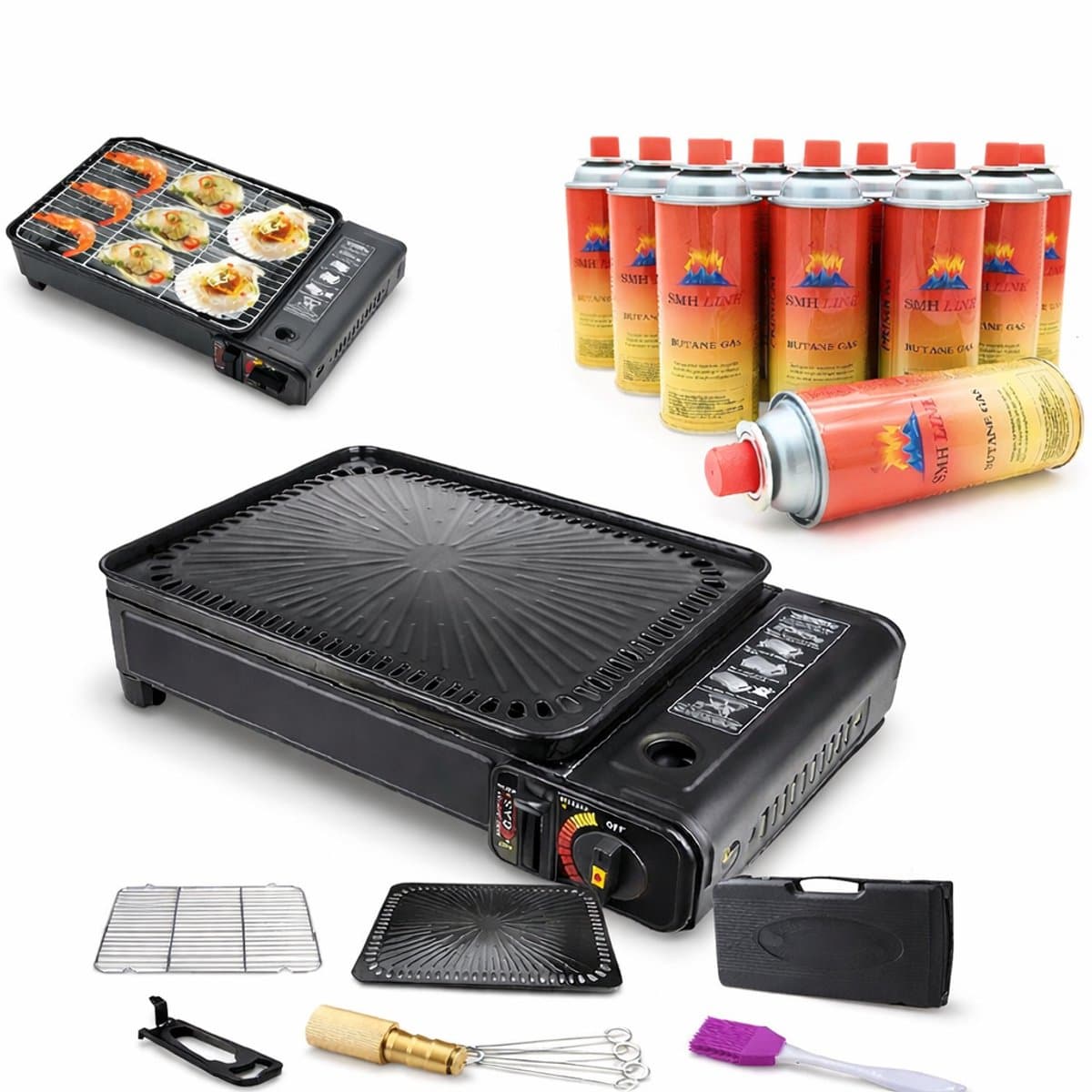 SMH LINE® Party Grill - Incl. 10x Gasflessen - Camping Grill - Camping kooktoestel - Safari Chef — afbeelding 1