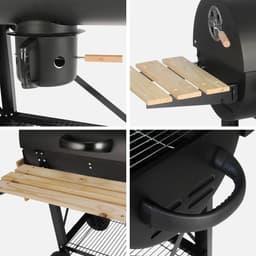 sweeek - Houtskoolbarbecue serge zwart, met rookfunctie (smoker), amerikaanse stijl, asopvangbak, zijtafels en wieltjes — thumbnail 2