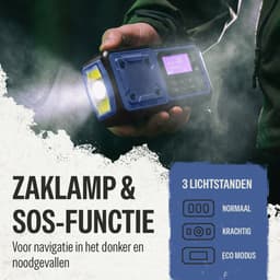 Liveablez® Noodradio Solar Opwindbaar & Batterij - DAB+/FM Draagbare Radio Oplaadbaar Met 5000mAh Powerbank Zonneenergie - Bluetooth - Zaklamp - Rampen - Noodpakket - Blauw — thumbnail 5