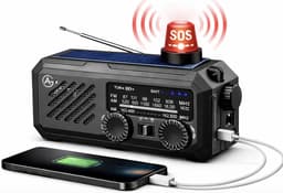 Noodradio Solar Opwindbaar en Batterij - 3 in 1 radio - Handdynamo – Opwindbare FM/AM/WB Radio – Powerbank 2000mAh – USB & USB-C opladen – Zaklamp & SOS-Alarm – Voor Noodpakket, Camping & Stroomuitval - Zwart — thumbnail 1