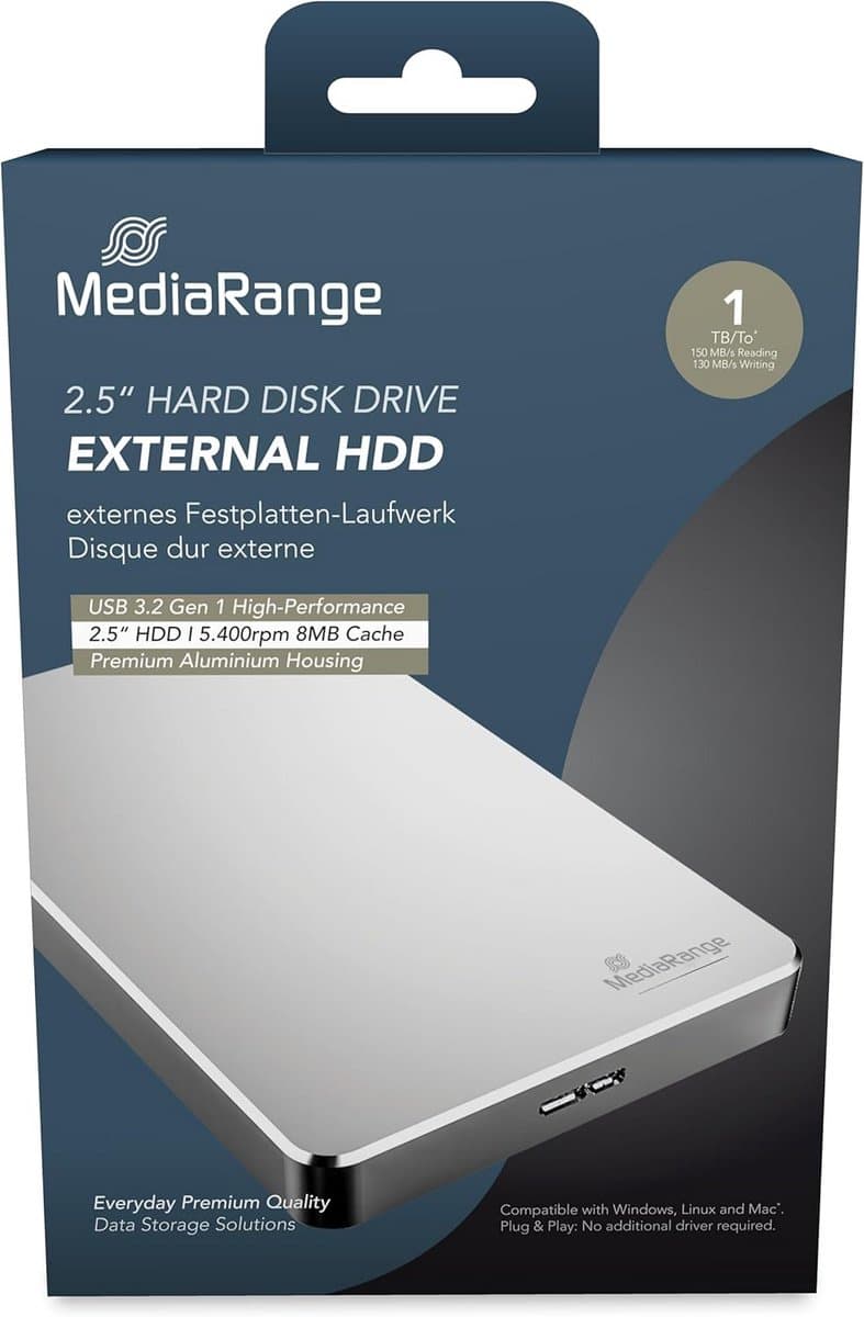 Externe Harde Schijf 1TB USB 3.0 - Snelle Externe Opslag in Zilveren Aluminium Behuizing — afbeelding 1