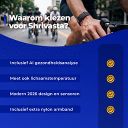 Shrivasta Activity Tracker Plus | armband met AI-Gezondheidsanalyse & Lichaamstemperatuur meting | Dames & Heren | Zwart | Hartslag | SpO₂ | Slaapmonitor | Stress | Menstruatiecyclus | Inclusief 2 Armbanden (siliconen & Nylon) – Waterdicht — thumbnail 5