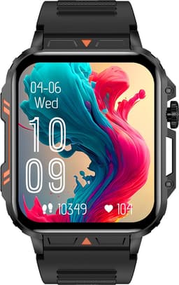 Knobbout 1.95” Scherm Smartwatch – Bluetooth Bellen - Hartslag - Bloeddruk & SpO₂-meting - AI Spraakassistent- Bluetooth 5.2 - 340mAh batterij - Zwart staal+silicone band — thumbnail 3