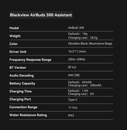 Blackview AirBuds 300 Draadloze Koptelefoon - Wireless Earbuds - Bluetooth 6.0 - 6H Playtime - Waterproof IPX5 - Smart Touch Control - Zwart — thumbnail 3