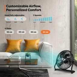 AERSON vloerventilator 60 cm | waaier met drie standen 200W | staande ventilator | hoge luchtstroom | robuuste metalen uitvoering | hellingshoek ca. 110 graden — thumbnail 5
