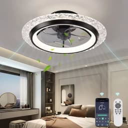 Crystal Ventilator - Ø50 cm - Stille Ventilator – Top Kwaliteit - Energie Zuinig – Met Remote - Dimbaar - APP - Ventilator - 6 Snelheden – Alternatief Voor Airco - Zomer en Winter Stand – Zwarte Ventilator — thumbnail 1