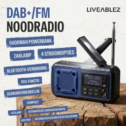 Liveablez® Noodradio Solar Opwindbaar & Batterij - DAB+/FM Draagbare Radio Oplaadbaar Met 5000mAh Powerbank Zonneenergie - Bluetooth - Zaklamp - Rampen - Noodpakket - Blauw — thumbnail 3