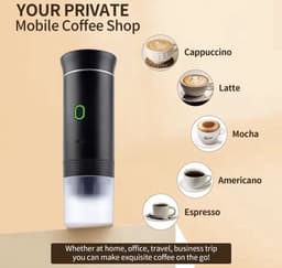 Draagbaar koffiezetapparaat voor op reis - Draadloos ontwerp, geschikt voor gebruik in de auto - 12V - Espresso - Compatibel met Nespresso en Dolce & Gusto koffiemachines - Koffie in capsules - Gemalen koffie - Kopformaat - Oplaadbaar - Zwart — thumbnail 4