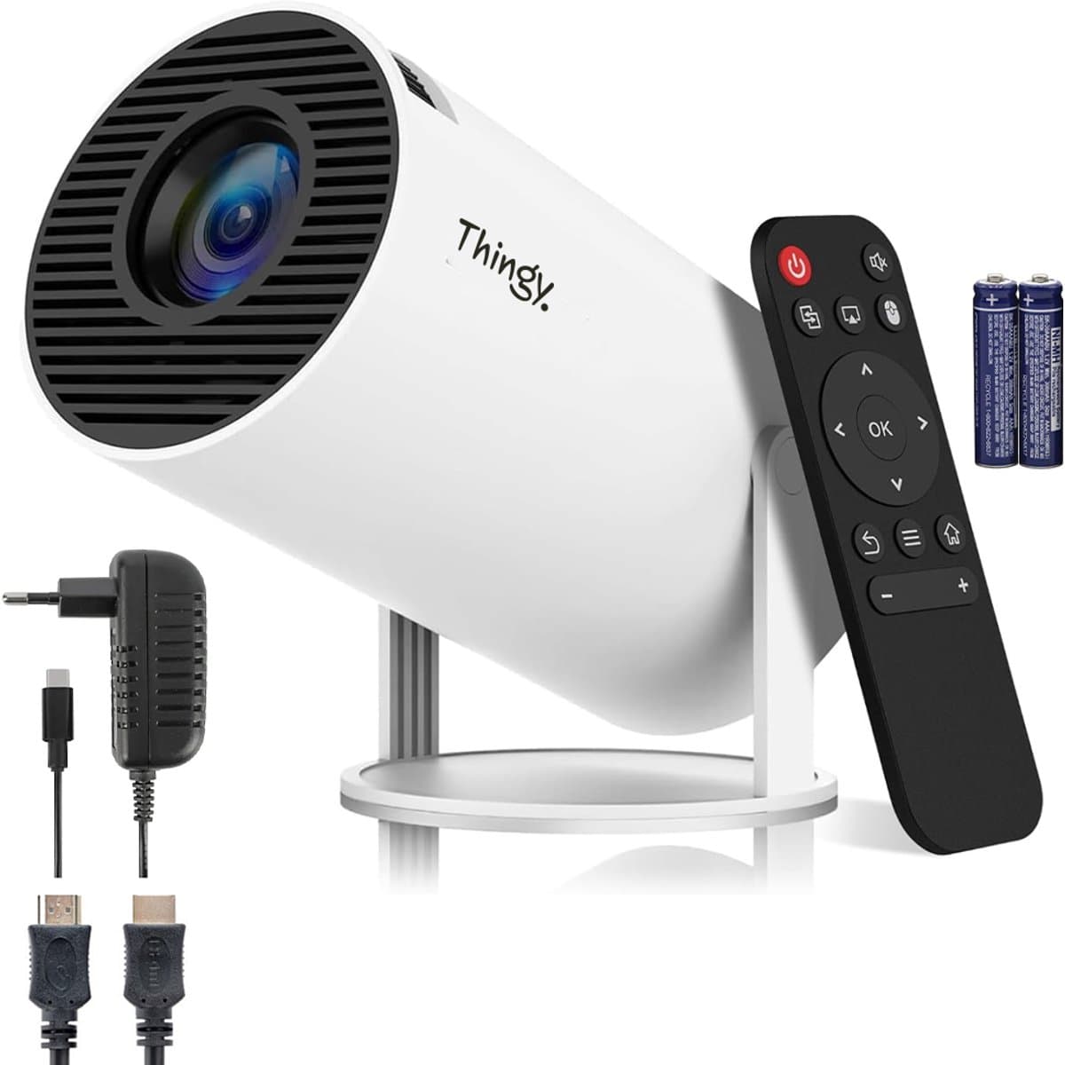 Thingy® Ultra Mini Beamer - 4K Ondersteuning - Projector - WiFi 6 & Bluetooth 5.4 - Beamer - Inclusief Hdmi Kabel, Extra Lange Voedingskabel & Batterijen - Geschikt voor IOS en Android - USB-C - Home Cinema — afbeelding 1
