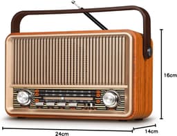 Vintage Radio AM/FM/SW – Bluetooth Radio – Oplaadbaar of Netstroom – USB/TF/AUX – Draagbaar – Geschikt voor Senioren — thumbnail 2