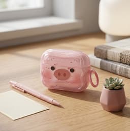 Roze transparant hoesje voor oordopjes dames met varkentje print geschikt voor AirPods Pro 3 siliconen soft case beschermhoes met clip — thumbnail 2