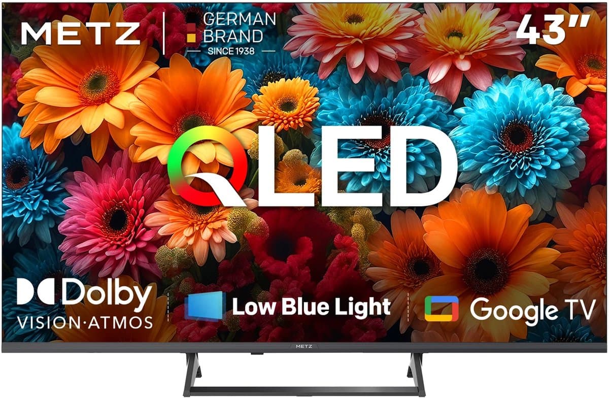 METZ 43MQF7500Z 43 inch (109 cm) QLED 4K UHD Google TV, HDR10+, Dolby Vision en Atmos, HDMI 2.1, VRR, MEMC, ingebouwde Chromecast, drievoudige tuner DVB-T/T2/C/S/S2, weinig blauw licht — afbeelding 1