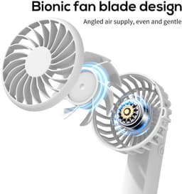 Nekventilator - Draagbare Ventilator - Nek Ventilator -Handventilator Mini Ventilator Ventilator met Clip - 3 Standen - Borstelloze Motor - 7 Bladen - Wit — thumbnail 4