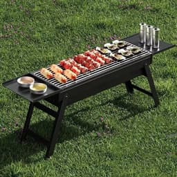 Outdoor BBQ Camping Grill - Houtskoolbarbecue - Draagbaar - Uitklapbaar - Smoker barbecue - Compact Koken - Picknick Barbecue — thumbnail 4