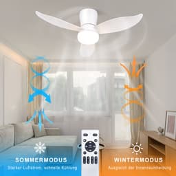 NETTLIFE Plafondventilator met Verlichting - 3 Bladen - Stil - Wit - Dimbaar - 6 Snelheden - Met Afstandsbediening - Voor Slaapkamer & Keuker — thumbnail 3