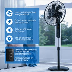 Staande ventilator 60W - Statiefventilator met 6 Snelheden - Vloerventilator met met Afstandsbediening - Ventilator in Hoogte Verstelbaar 110 tot 125 cm - Timer - Kantelbaar en Oscillerend - 53dB - Zwart — thumbnail 3