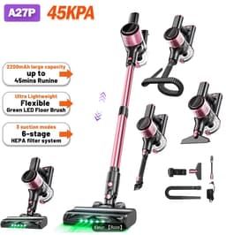 Draadloze Steelstofzuiger 45KPA – Krachtige Accu Stofzuiger met LED Display, 6-Laags Filtersysteem, 45 Min Accuduur, Inclusief 10 Opzetstukken – Geschikt voor Huisdieren & Harde Vloeren ROZE — thumbnail 2