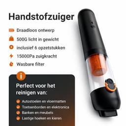 Mondura® PowerClean - Handstofzuiger - Auto Stofzuiger - Kruimeldief Snoerloos 3-in-1 – Mini Kruimelzuiger Voor Hondenharen – Air Duster – 6 Opzetstukken — thumbnail 2