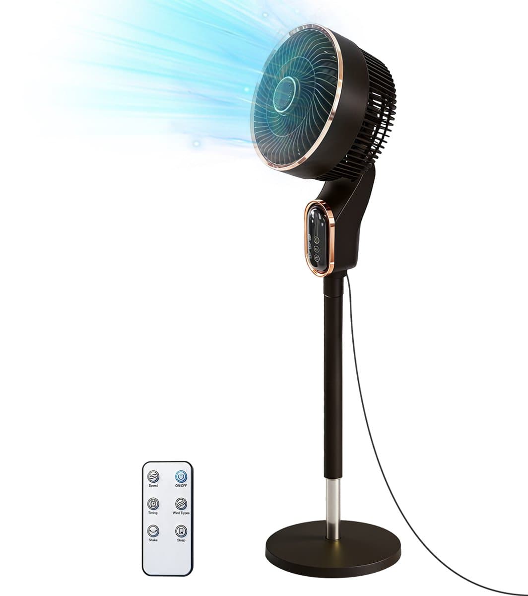 Staande ventilator 50W - Statiefventilator met 6 Snelheden en 3 Modi - Vloerventilator met met Afstandsbediening - Stille Ventilator in Hoogte Verstelbaar 90 tot 110 cm - Timer - Kantelbaar en Oscillerend - 23dB - Donkerbruin — afbeelding 1